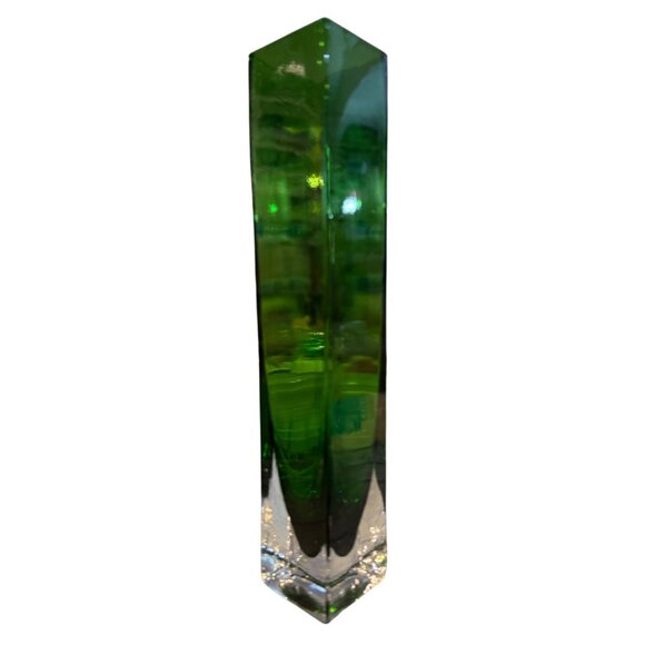 Tall Green Glass Vase With Clear Base For Home Or Office Decor Modern Geometric